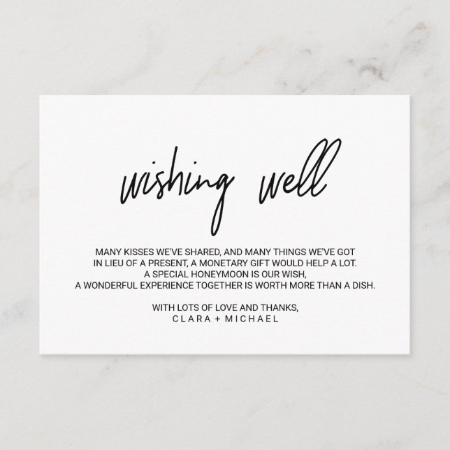 Whimsical Calligraphy Wedding Wishing Well Enclosure Card (Front)