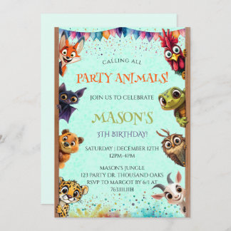 Whimsical Calling All Party Animals Birthday Invitation
