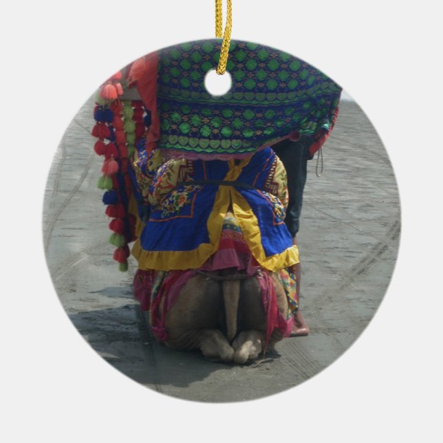 Whimsical Camel Art Print/Graphic Ceramic Tree Decoration (Front)