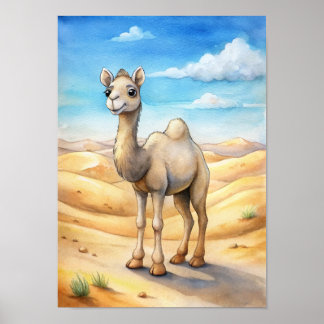 Whimsical Camel Watercolor,  Nature Illustration Poster
