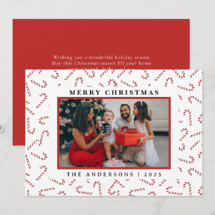 Whimsical Candy Cane Border 1 Photo Christmas Holiday Card