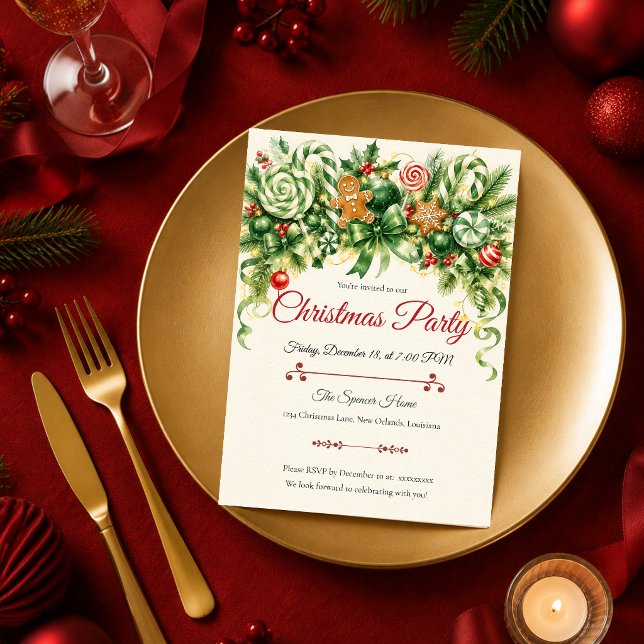 Whimsical Candy Cane Christmas Party Invitation (Creator Uploaded)