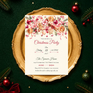 Whimsical Candy Cane Citrus Christmas Party Invitation