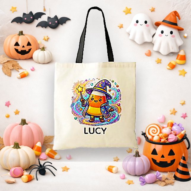 Whimsical Candy Corn Wizard Trick or Treat  Tote Bag (Creator Uploaded)