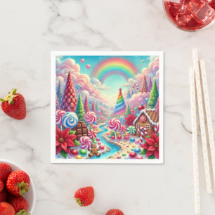 Whimsical Candy Dreamscape & Poinsettia Decoupage Napkin