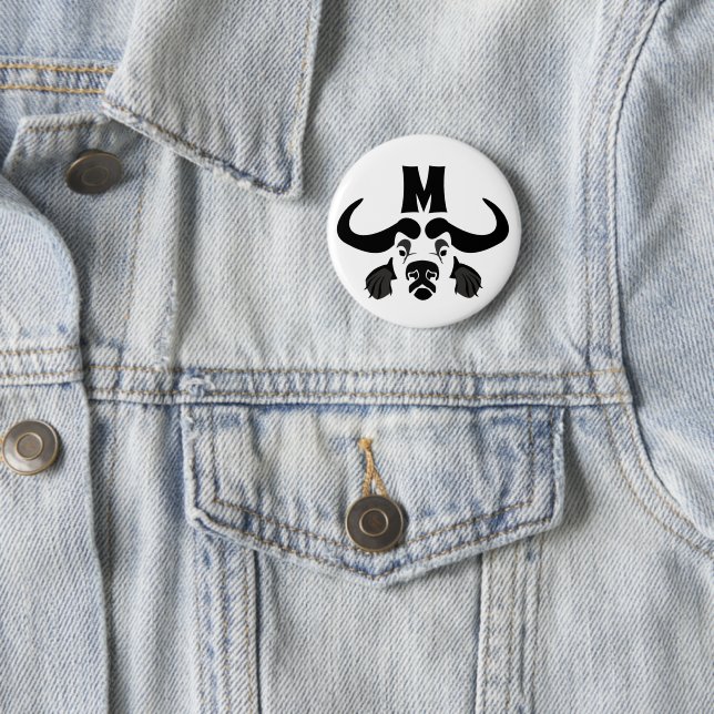 Whimsical Cape Buffalo, in Black Ink 6 Cm Round Badge (In Situ)
