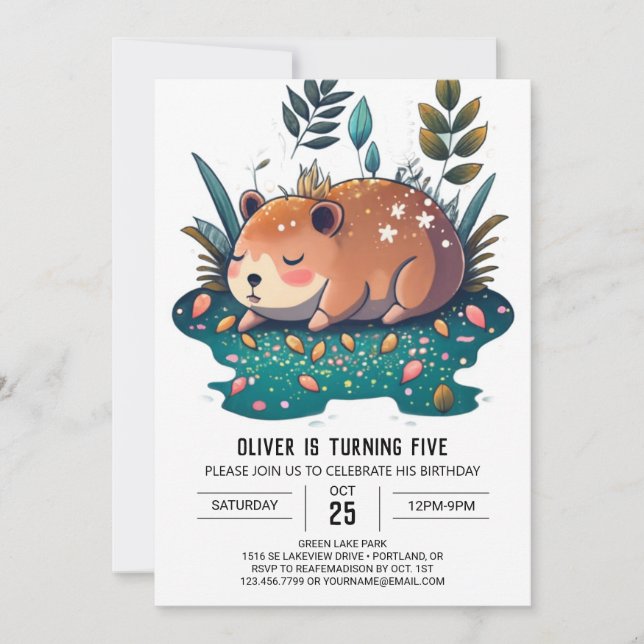 Whimsical Capybara Haven Birthday Invitation (Front)