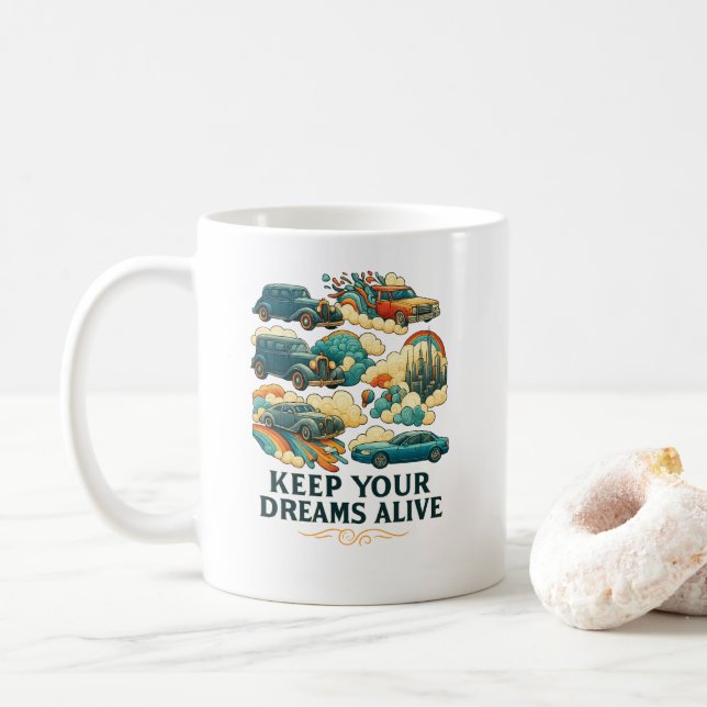 Whimsical Car & Rainbow Mug (With Donut)