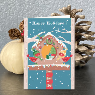 Whimsical Cardinal Couple Holiday Greeting Card