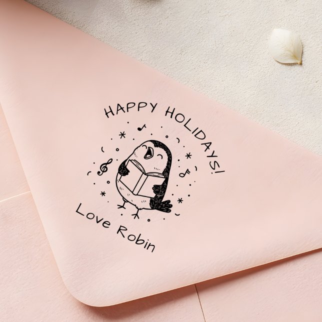 Whimsical Carol Singing Robin Merry Christmas Self-inking Stamp (Creator Uploaded)