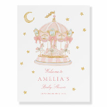 Whimsical Carousel Baby Shower Welcome Sign