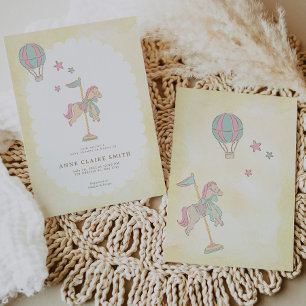 Whimsical Carousel Baloon Stars Baby Shower  Invitation