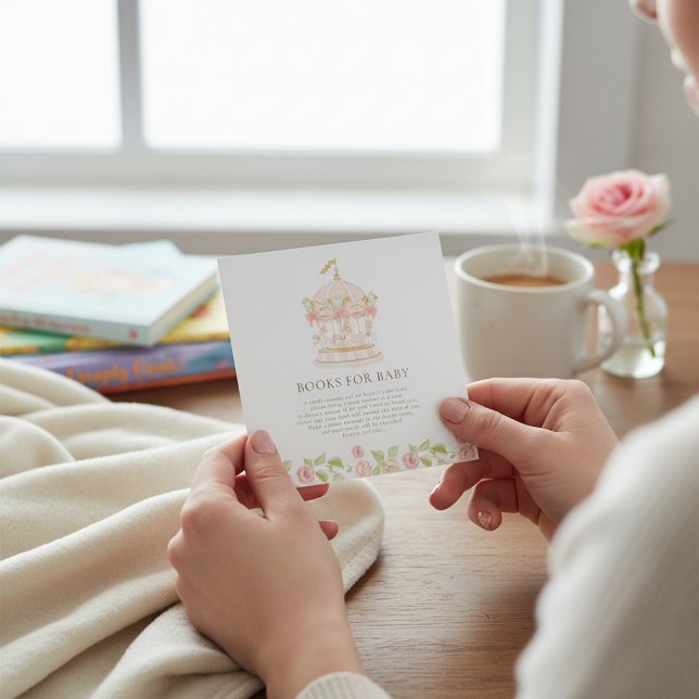 Whimsical Carousel Floral Baby Shower Book Card (Creator Uploaded)