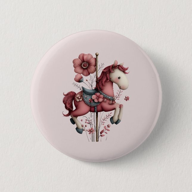 Whimsical Carousel Horse Image 6 Cm Round Badge (Front)