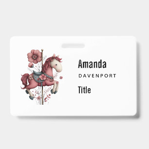 Whimsical Carousel Horse Image Business ID Badge