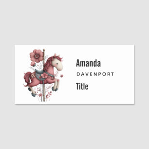 Whimsical Carousel Horse Image Business Name Tag