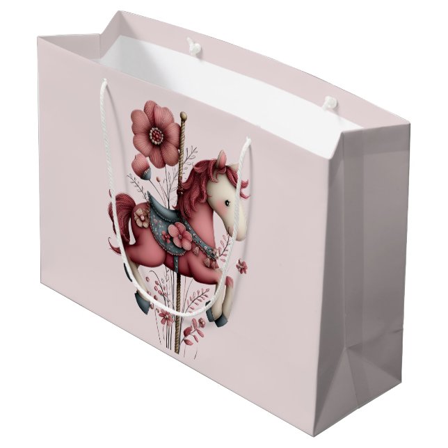 Whimsical Carousel Horse Image Large Gift Bag (Back Angled)