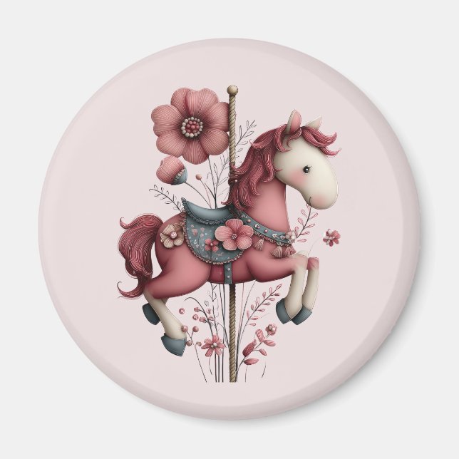 Whimsical Carousel Horse Image Magnet (Front)