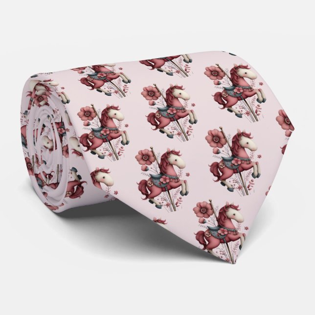 Whimsical Carousel Horse Image Pattern Tie (Rolled)