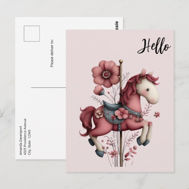Whimsical Carousel Horse Image Postcard (Front/Back)