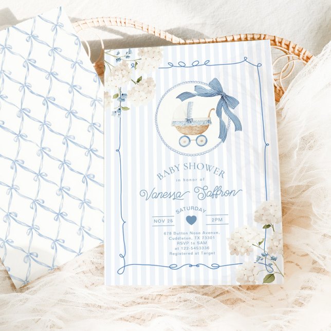 Whimsical Carriage French nursery Blue Baby shower Invitation (Creator Uploaded)