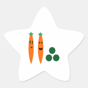 Whimsical  Carrots and Peas Star Sticker
