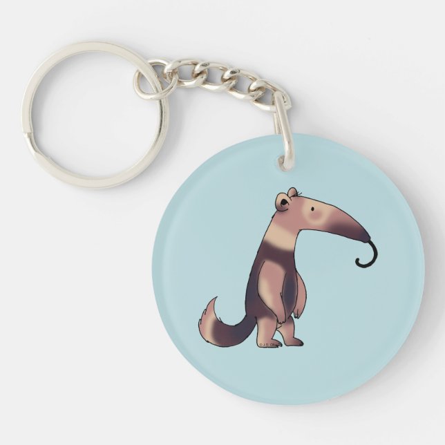 Whimsical Cartoon Anteater Art Key Ring (Front)