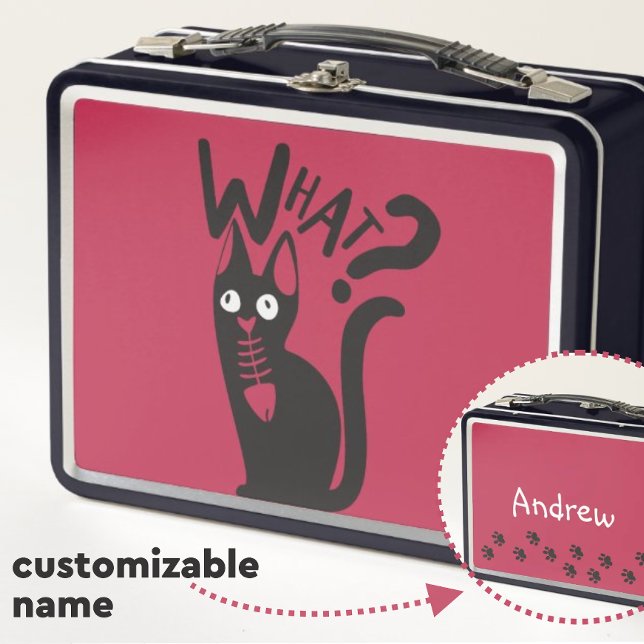 Whimsical Cartoon Black Cat Joke On Magenta  Metal Lunch Box (Creator Uploaded)