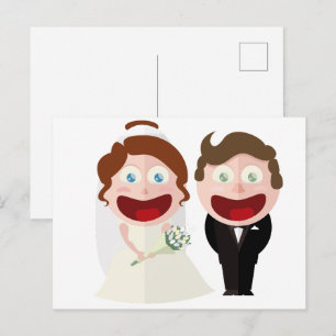 Whimsical Cartoon Bride and Groom Postcard - Fun