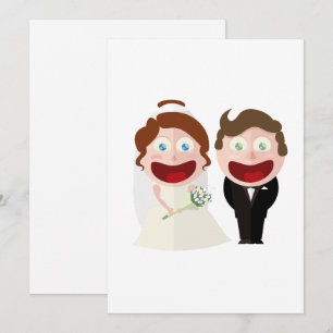 Whimsical Cartoon Bride and Groom Wedding Invitation