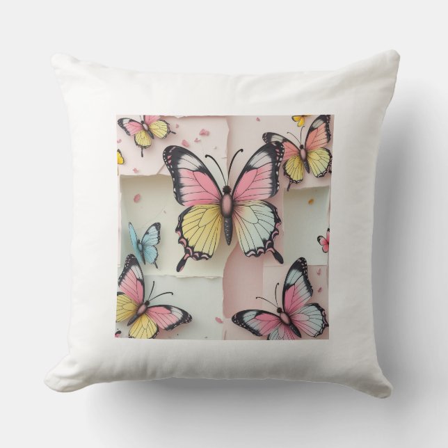 🦋 Whimsical Cartoon Butterfly Pillow – Cute Natur (Front)