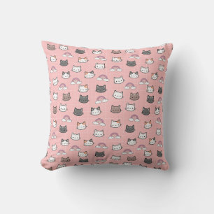 Whimsical Cartoon Cat and Rainbow Bliss Design Cushion