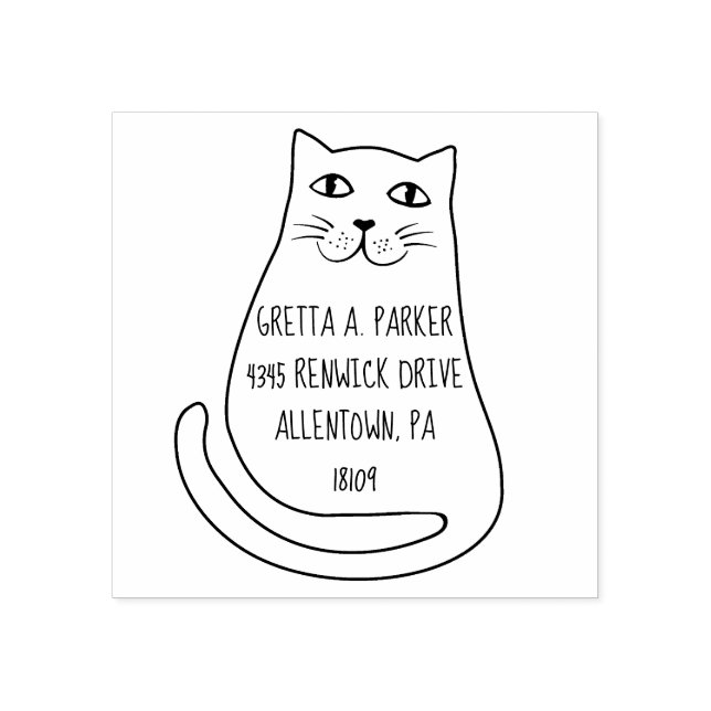 Whimsical Cartoon Cat Return Address Rubber Stamp (Imprint)