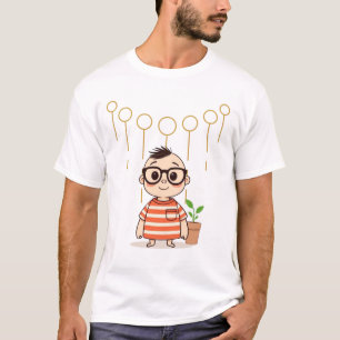 Whimsical Cartoon Character with Plant and Floatin T-Shirt