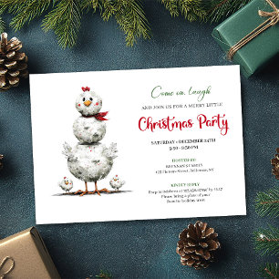 Whimsical Cartoon Chickens Holiday Party Invites