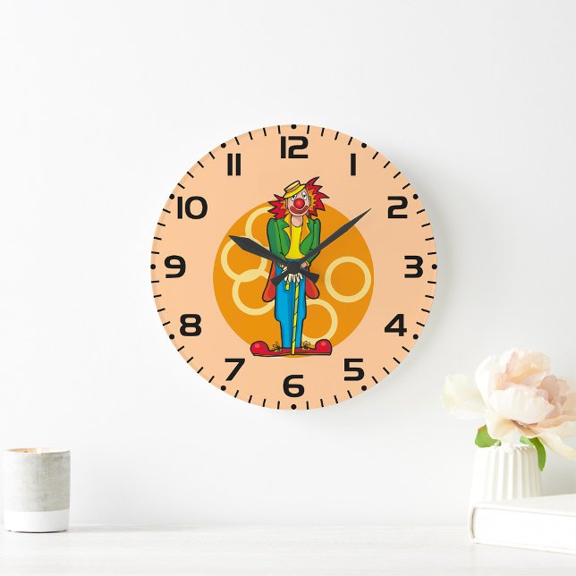 Whimsical Cartoon Clown with Bright Colours Large Clock (Creator Uploaded)