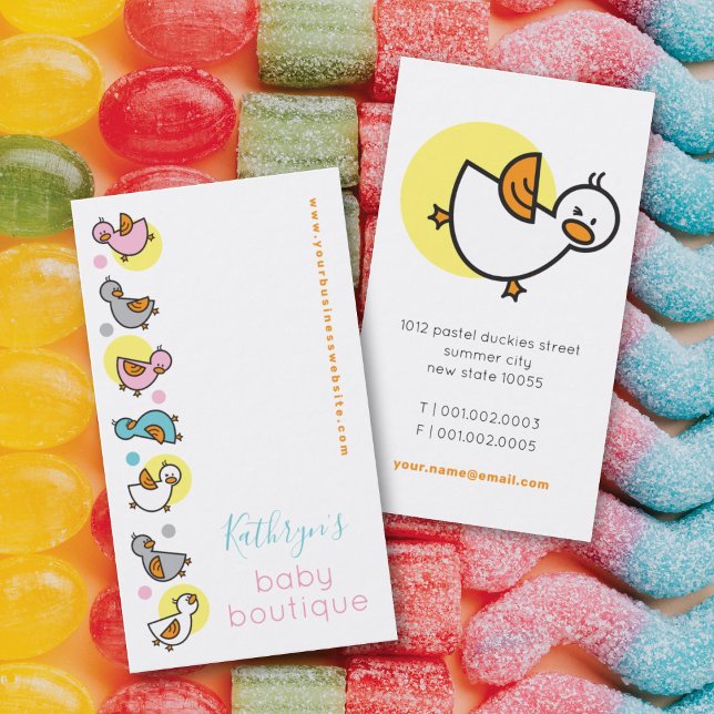 Whimsical Cartoon Colourful Pastels Baby Duckies Business Card (Creator Uploaded)