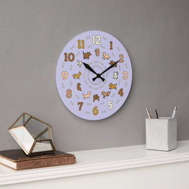 Whimsical Cartoon Dog Lovers Large Clock (Office)