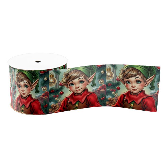 Whimsical Cartoon Elf | Christmas Grosgrain Ribbon (Spool)