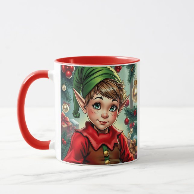 Whimsical Cartoon Elf | Christmas Personalized Mug (Left)