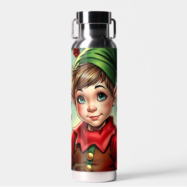Whimsical Cartoon Elf | Christmas   Water Bottle (Front)