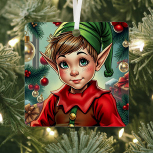 Whimsical Cartoon Elf Personalized Christmas Metal Tree Decoration