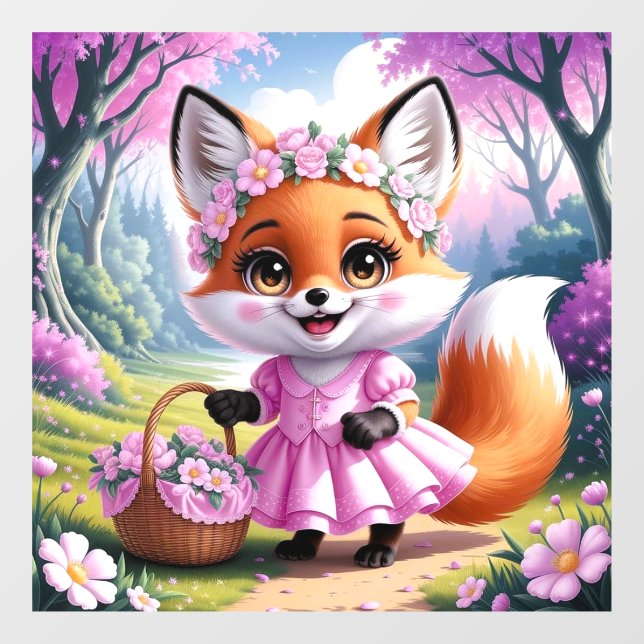 Whimsical cartoon fox girl animal art window decal (Sheet)