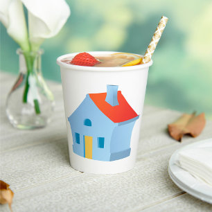 Whimsical Cartoon House Colourful Playful Home Paper Cups