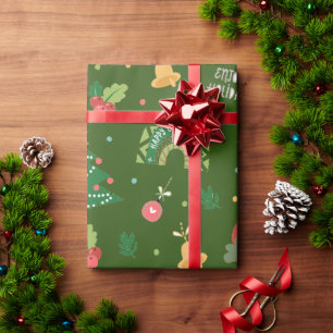 Whimsical Cartoon Illustration Colourful Christmas Wrapping Paper