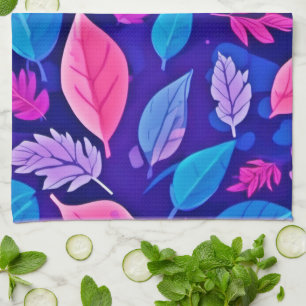 Whimsical Cartoon Leaves: Purple & Pink Tea Towel
