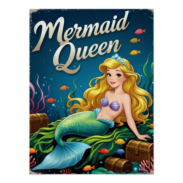 Whimsical Cartoon Mermaid Playful Underwater Poster (Front)