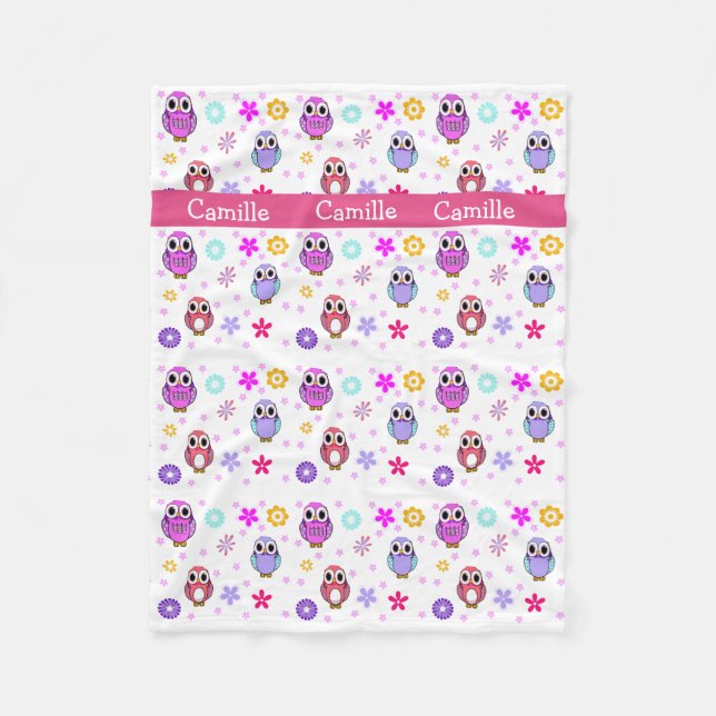 Whimsical Cartoon Owls Fleece Blanket (Front)