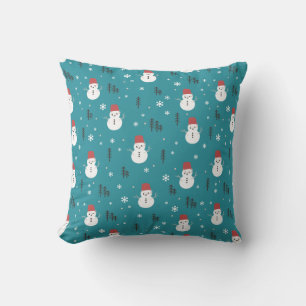 Whimsical Cartoon Snowmen in Winter Cushion