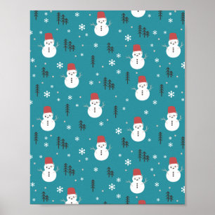 Whimsical Cartoon Snowmen in Winter Poster